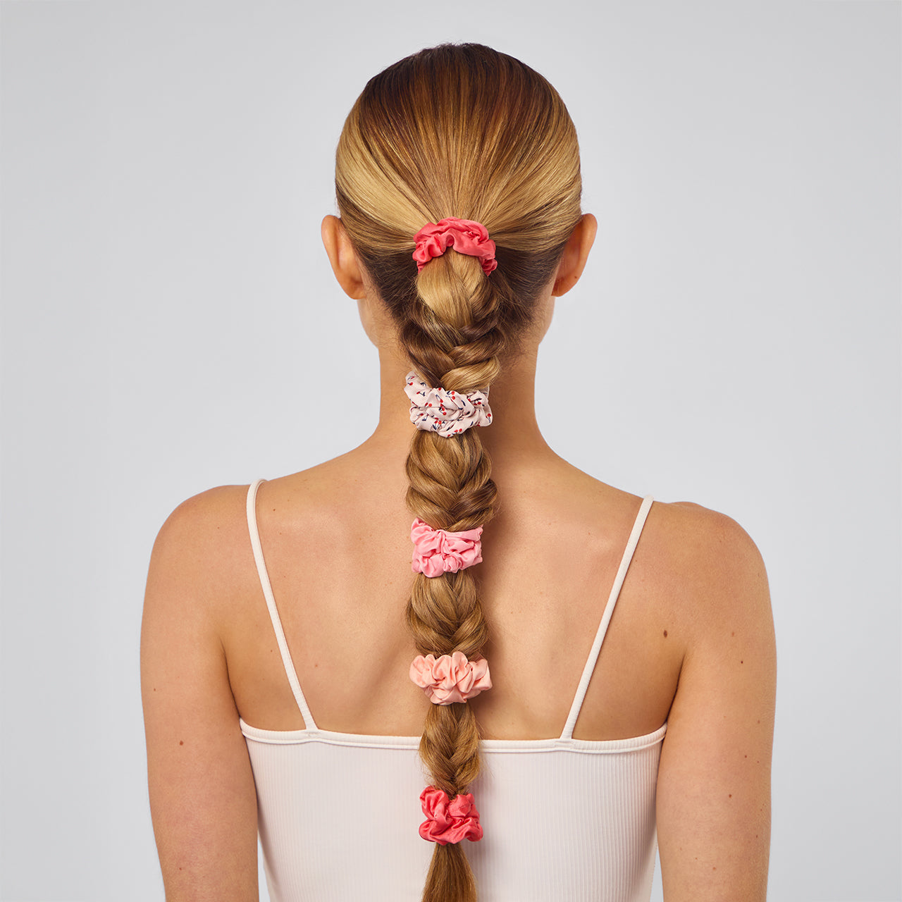 Cherry Blossom Ruched Satin Scrunchies 5pc Set