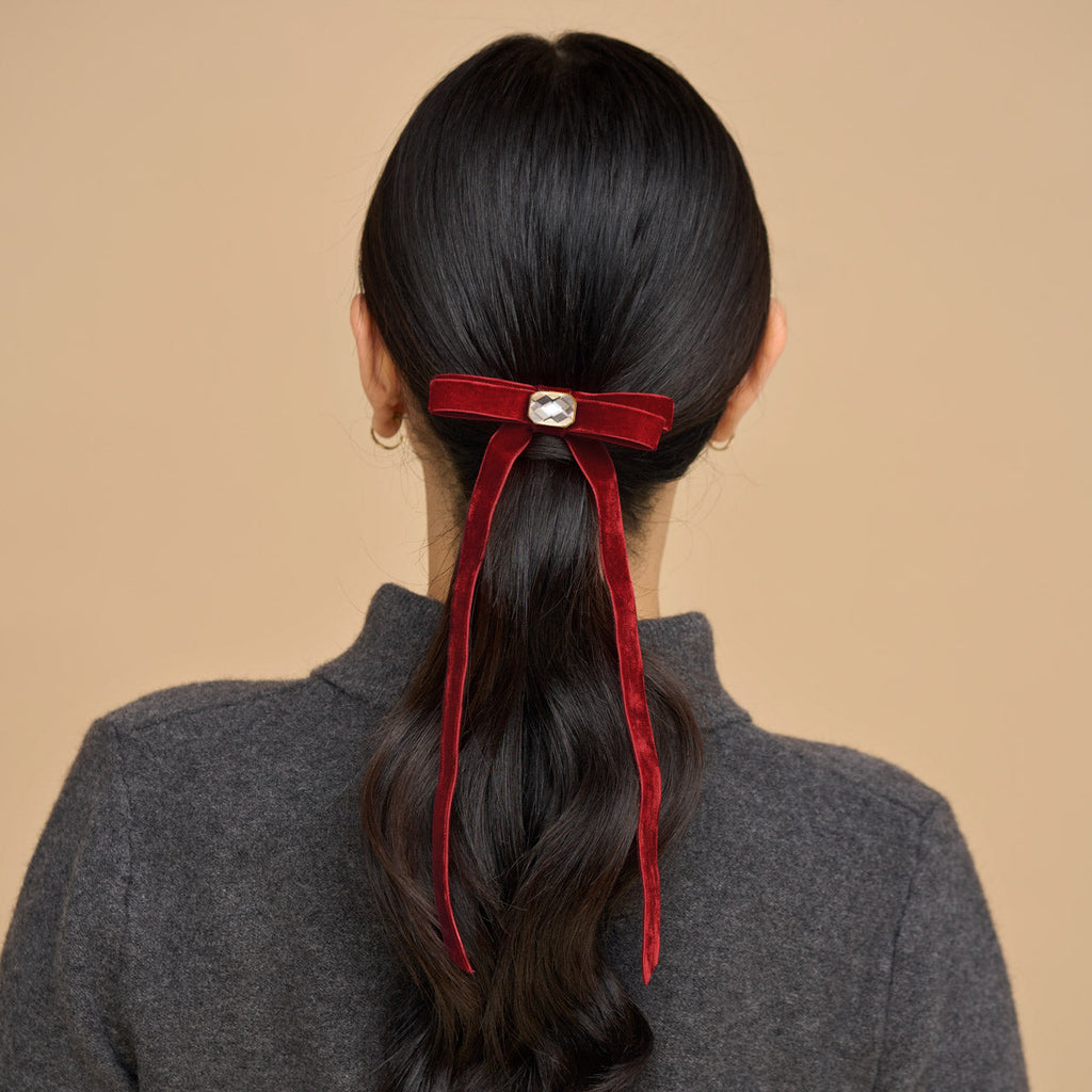 Velvet & Gemstone Bow Hair Clip