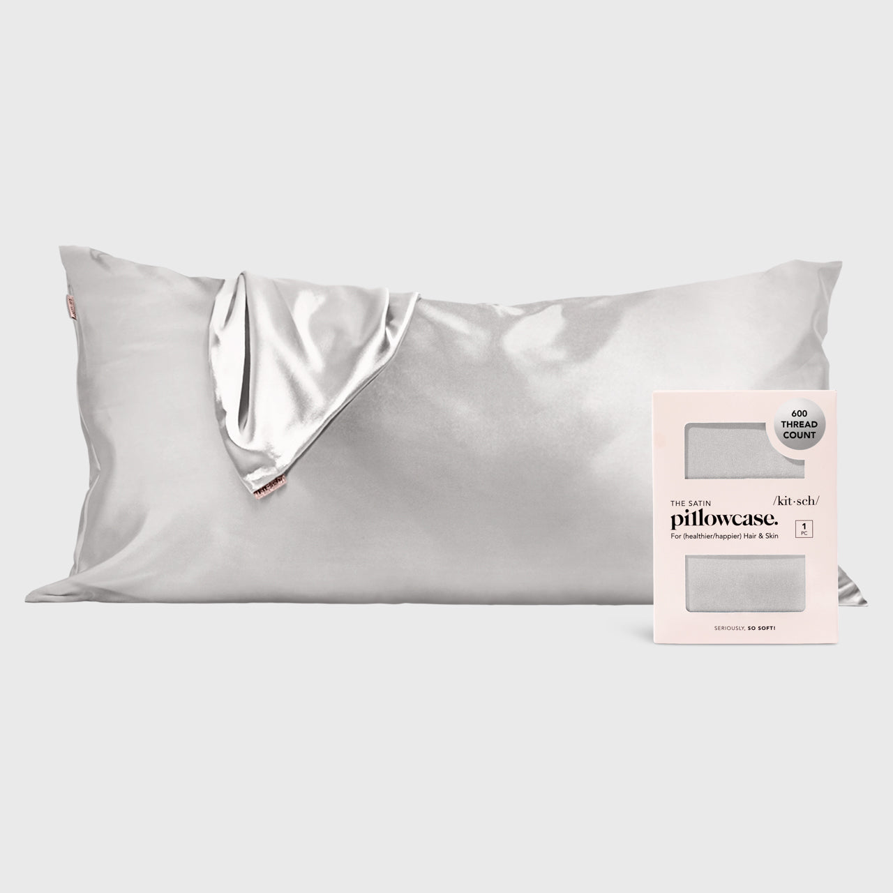 Satin Pillowcase in Silver 2 Pack Bundle - King