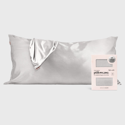Satin Pillowcase in Silver 2 Pack Bundle - King