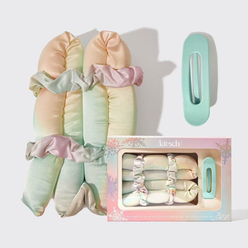 Hair Hero XL Satin Heatless Styling & Flat Lay Claw 4pc Set  - Aura