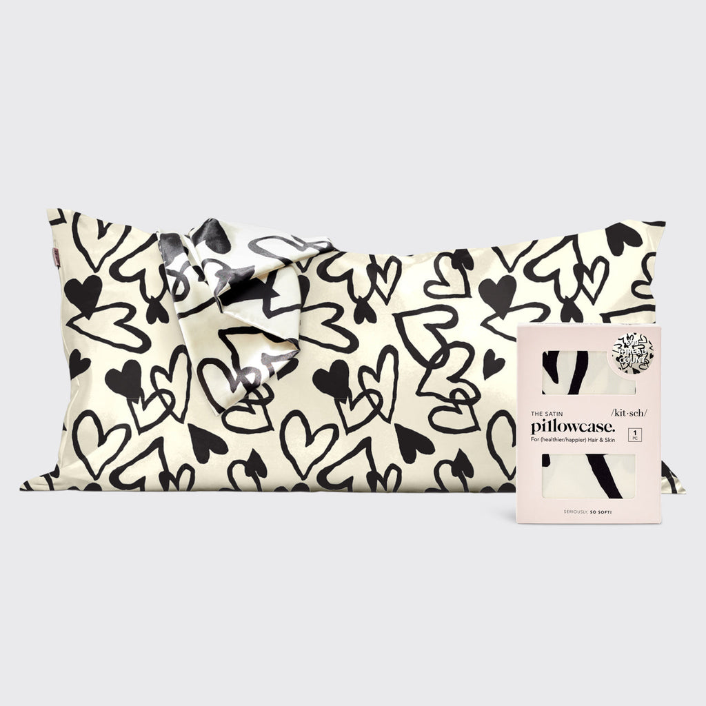 Satin Pillowcase in Heart Print - King
